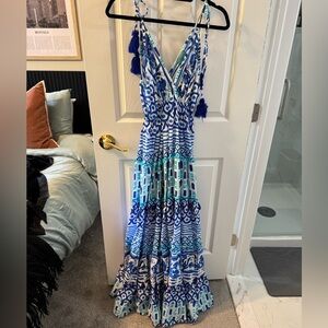 Blue and White Patterned Maxi Dress